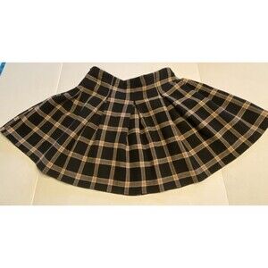 Mini Black Beige Large Plaid Skirt Lined Y2K 90s Vintage Clueless Preppy Student